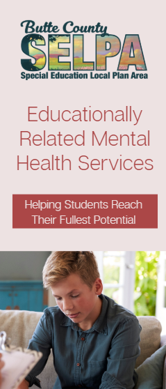 Front cover of SELPA trifold brochure describing what educationally-related mental health services are and how they are provided.