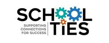 The logo for Butte County Office of Education "School Ties" office, whose motto is "Supporting Connections for Success."  The words form gears in motion.